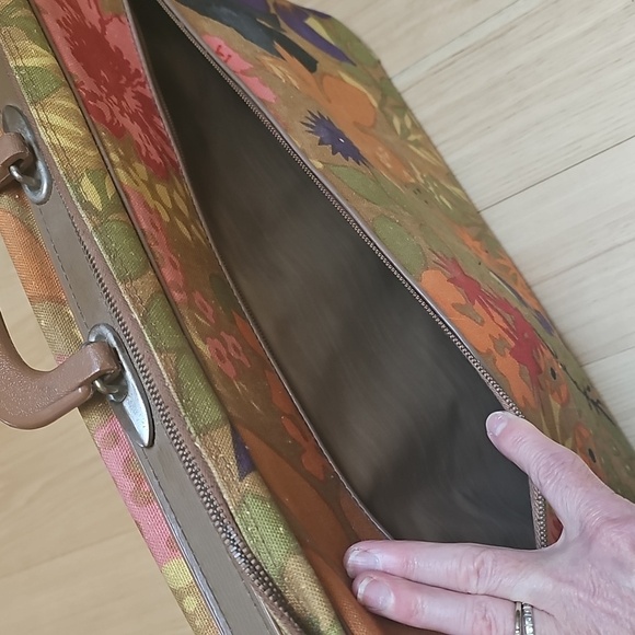 Vintage 70s Floral Mid Century Modern Travel Weekend Bag Small Suitcase - Picture 7 of 16